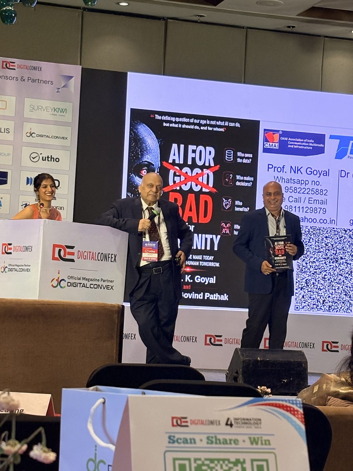 Prof NK Goyal launching his book on AI and humanity on stage at the 4th Information Technology Confex 2026